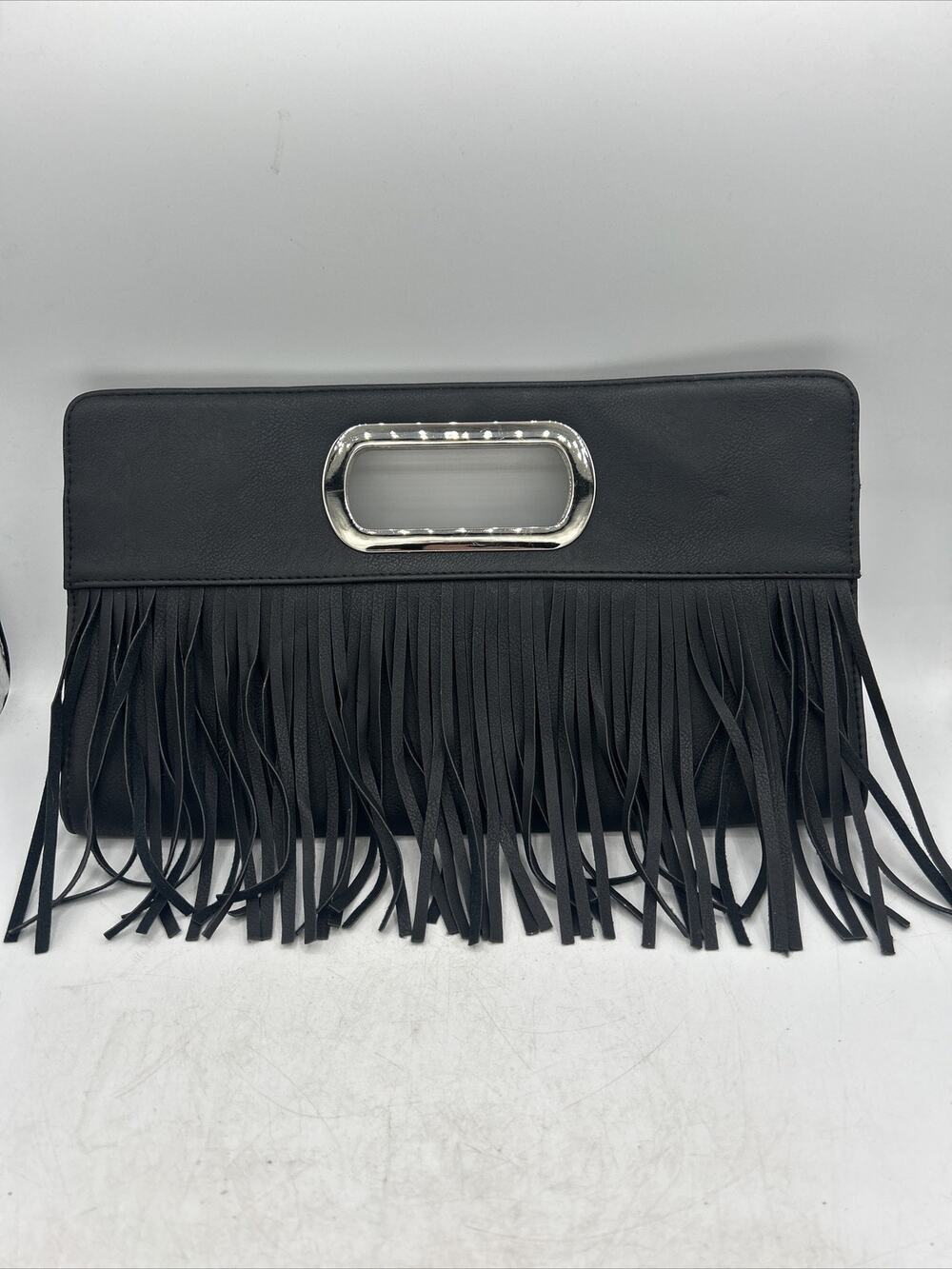 Black Leather Cato Envelope Clutch W Silver Handles Classy Sexy Stylish